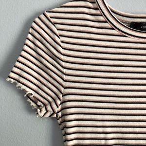 Pink and Black Striped Bodysuit